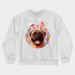 Bullmastiff with Bunny Ears Welcomes Easter Cheerfully Crewneck Sweatshirt